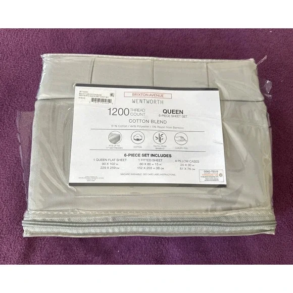Brixton AvenueWentworth 6 Piece Queen Sized Sheet Set Gray 1200 Thread Count